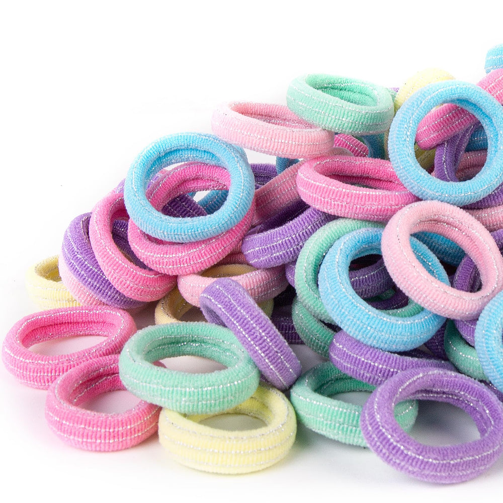 Qarwayoc pink mini hair ties with silver thread for gentle, snag-free hold on fine toddler hair