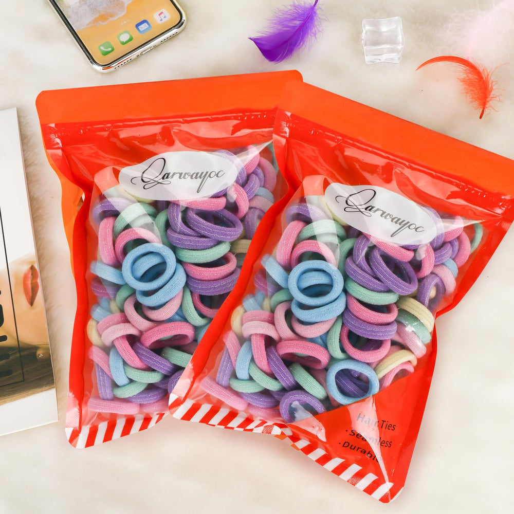 Qarwayoc yellow mini hair ties with silver thread adding subtle sparkle while holding fine hair