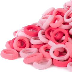 Qarwayoc pink kids hair ties pack closeup showing soft elastic bands for gentle styling.