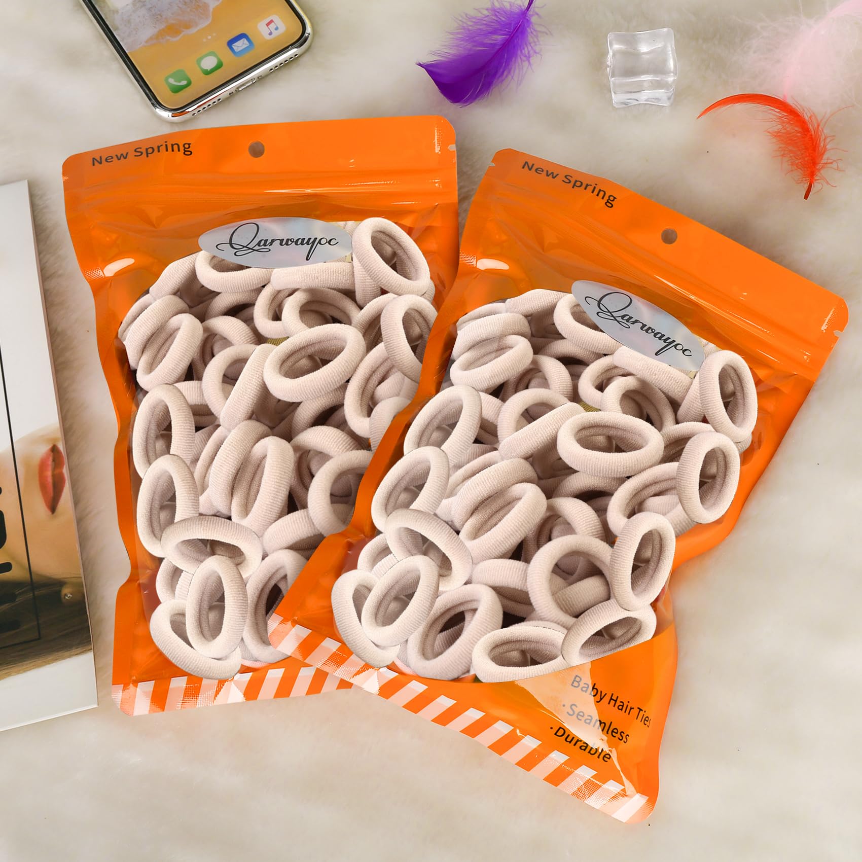 Qarwayoc hair ties in pearly bag convenient storage and quick access