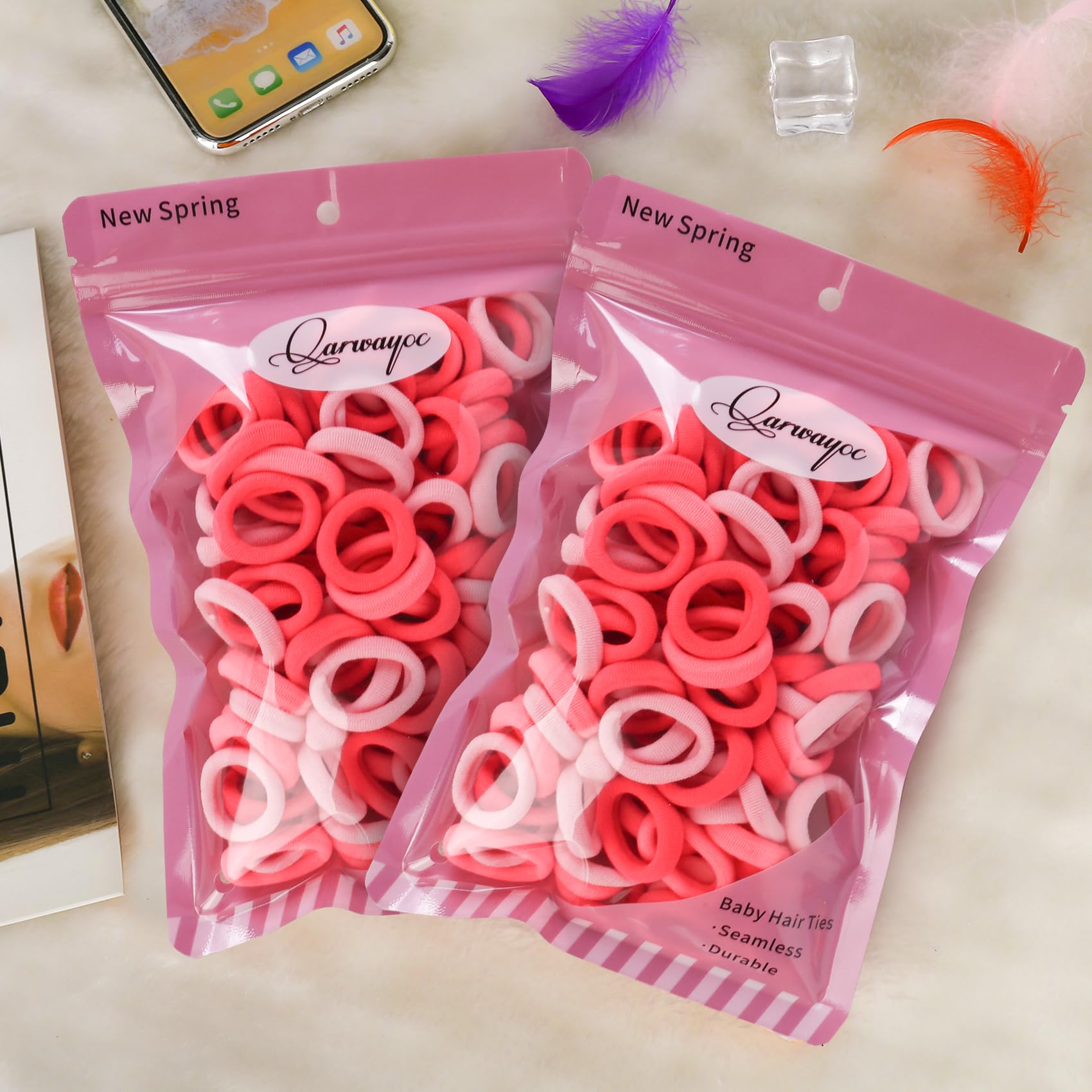 Qarwayoc pearly bag of soft elastic ties ideal for thin hair styling.