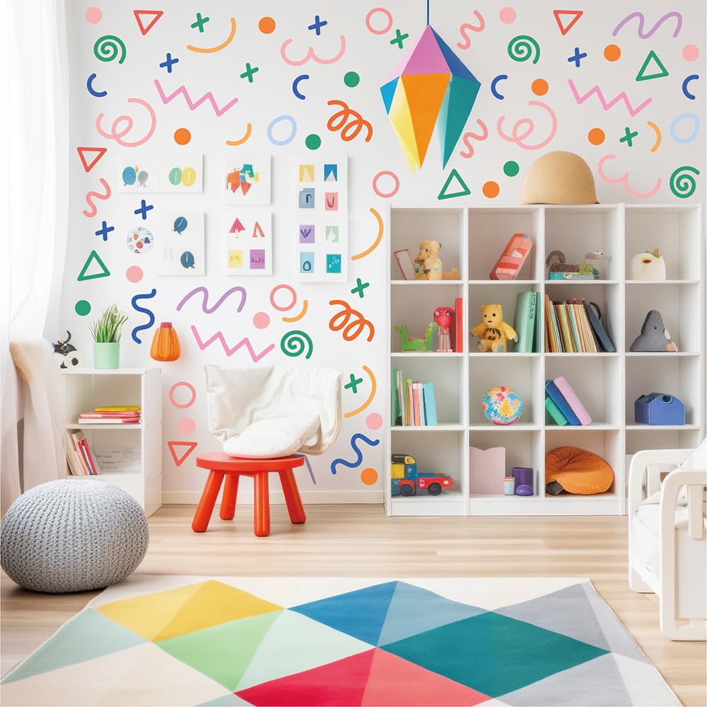 Qaxrocyn cartoon geometric wall stickers 10-sheet set for playful nursery decor and learning.