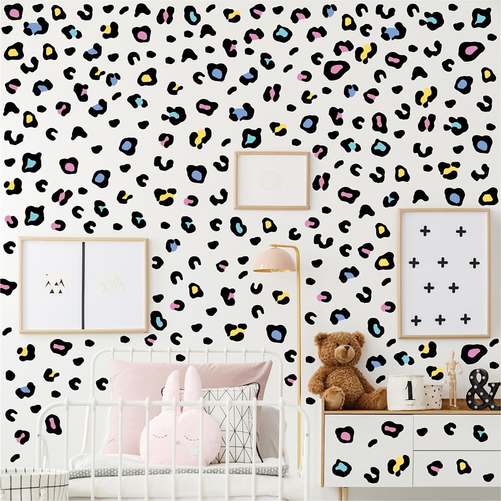 Qaxrocyn leopard print wall stickers front view for quick kids' room refresh.