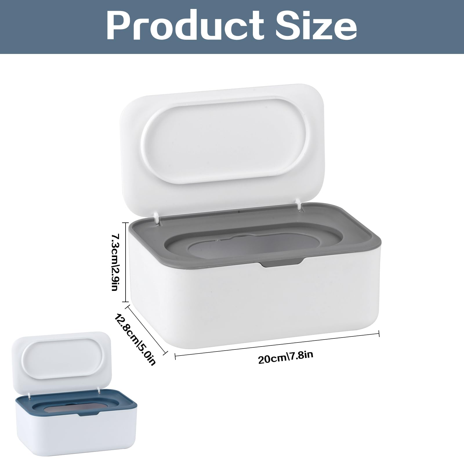 QBXMY7 wipes dispenser blue front view enhances countertop organization