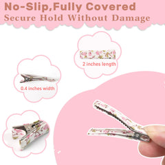 Qearl flower-printed clips pink with rose pattern, perfect for daily outfits and photos.