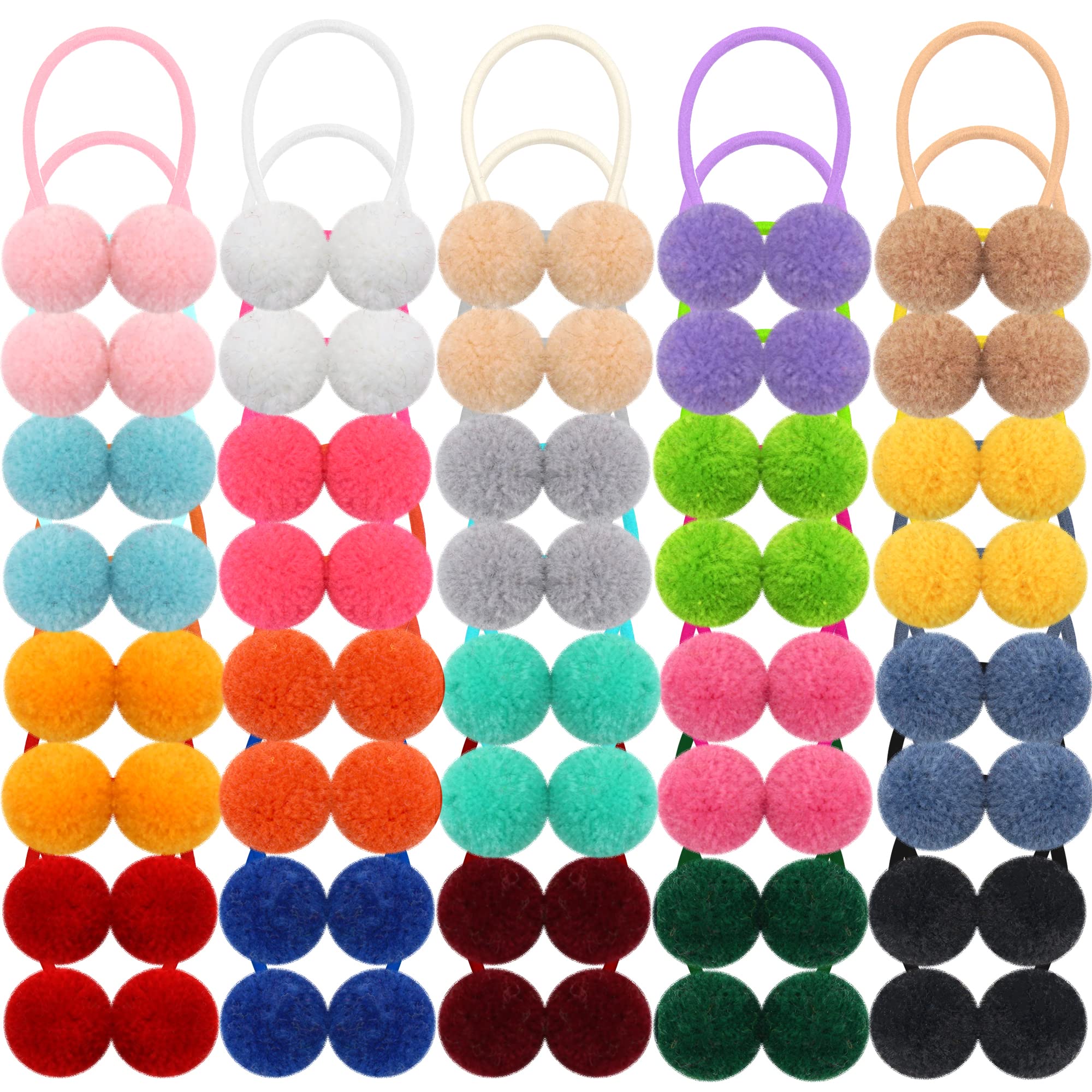 Qearl pom pom velvet hair ties closeup showing soft fluffy texture for kids.