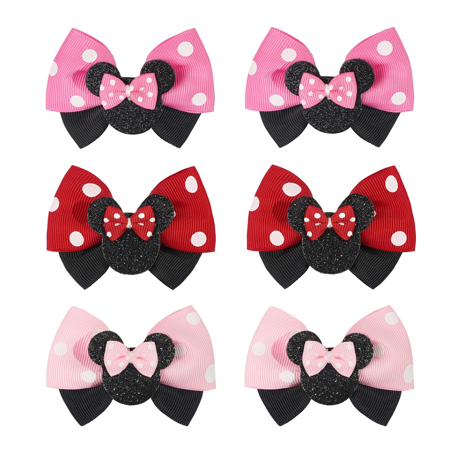 Qearl mouse ears hair clip pink closeup with fabric cover for secure toddler wear