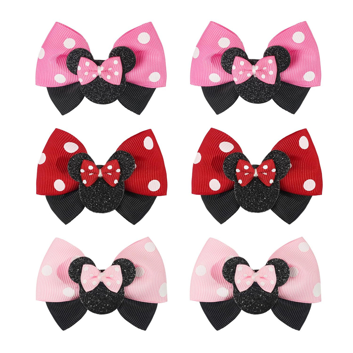 Qearl mouse ears hair clip pink closeup with fabric cover for secure toddler wear