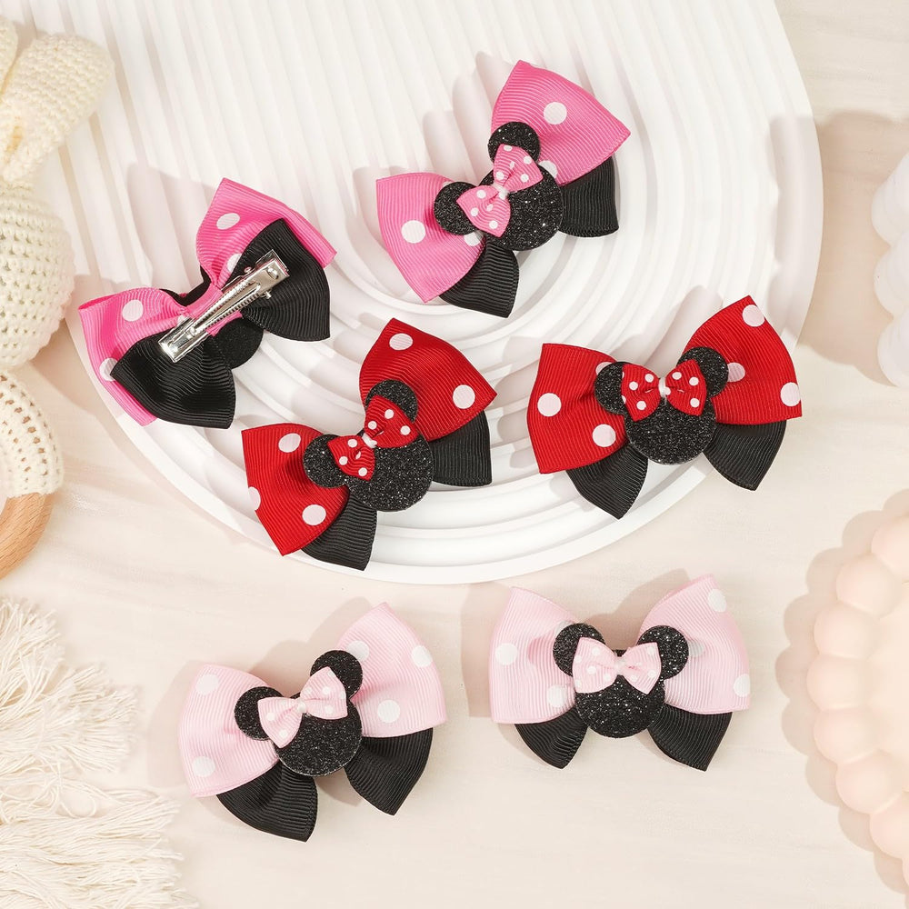 Qearl mouse ears hair clip red closeup highlighting soft fabric and clip grip