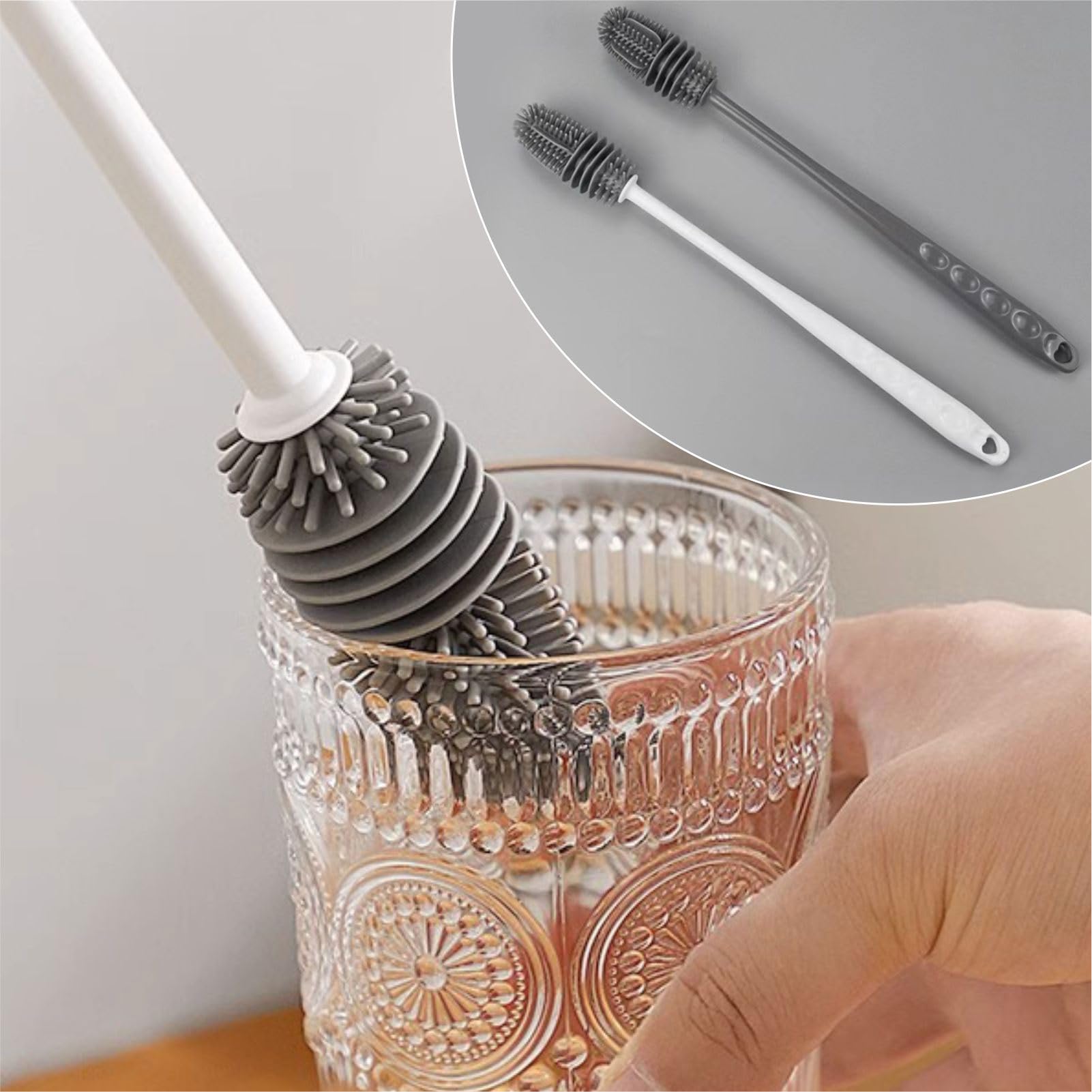 QEEGO silicone bottle brush with long handle for narrow-neck cleaning