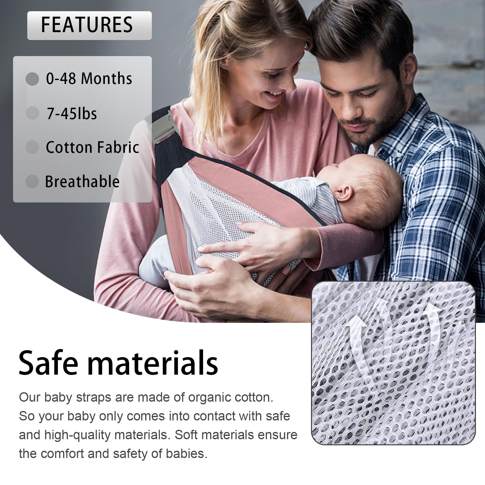 QETRABONE sling supports newborn to toddler up to 45 lbs with comfort