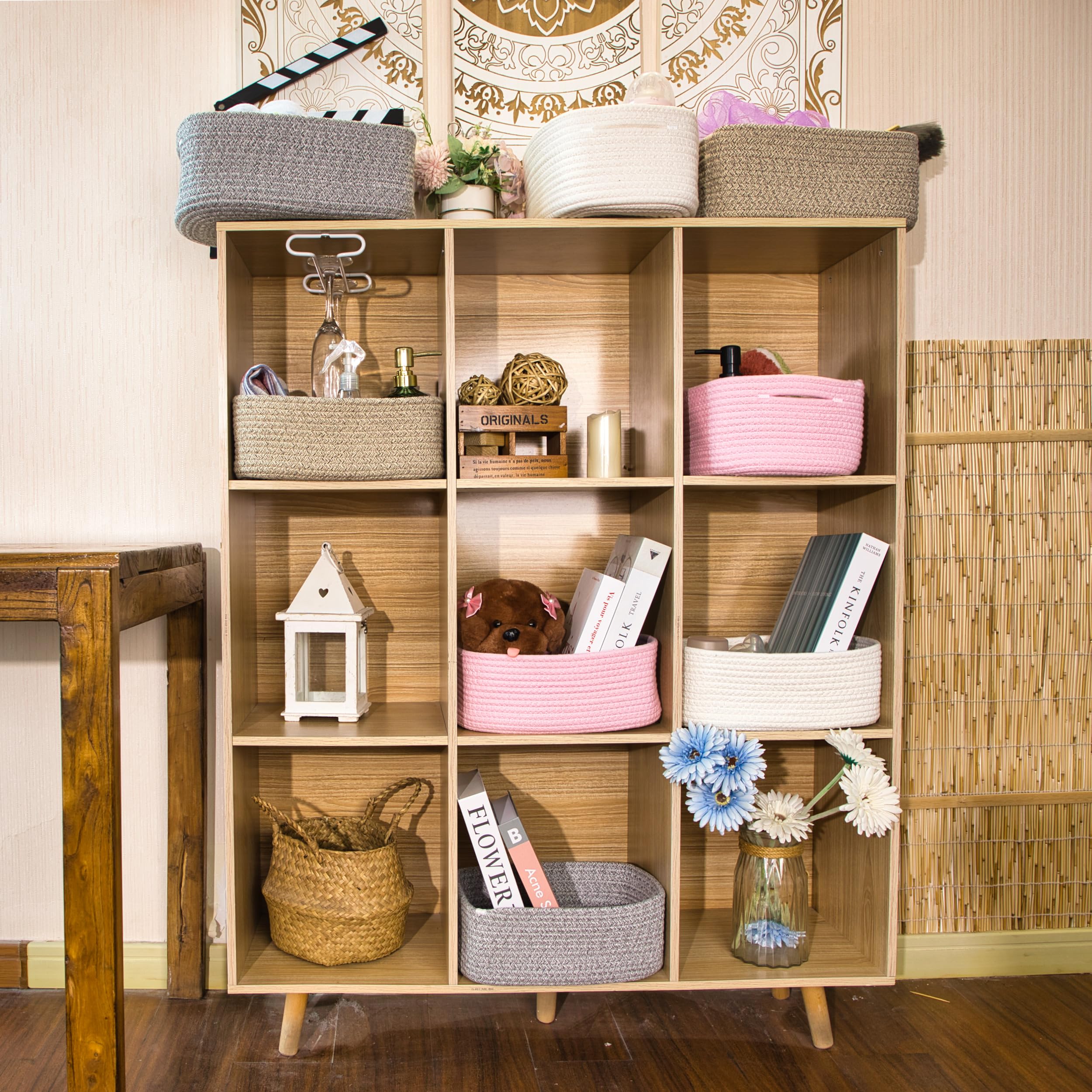 QFLQFL bathroom storage basket adds decor while corralling toiletries.