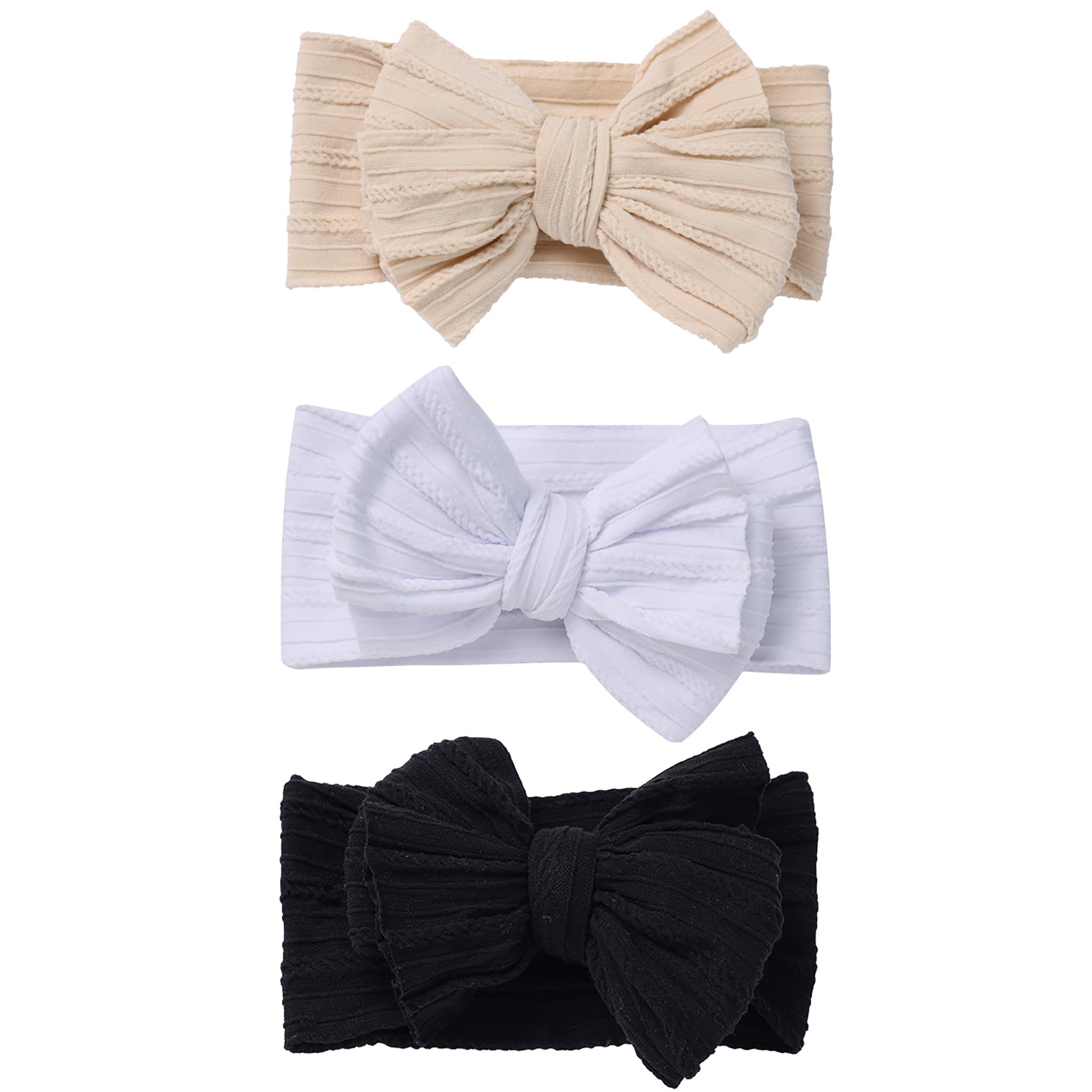 QFV Baby Girl Bows headband newborn closeup showing soft gentle fit