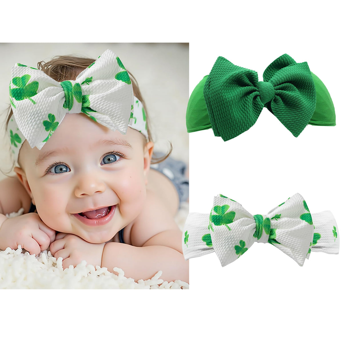 QFV baby girl bows headband stretchy green for comfortable all-day wear