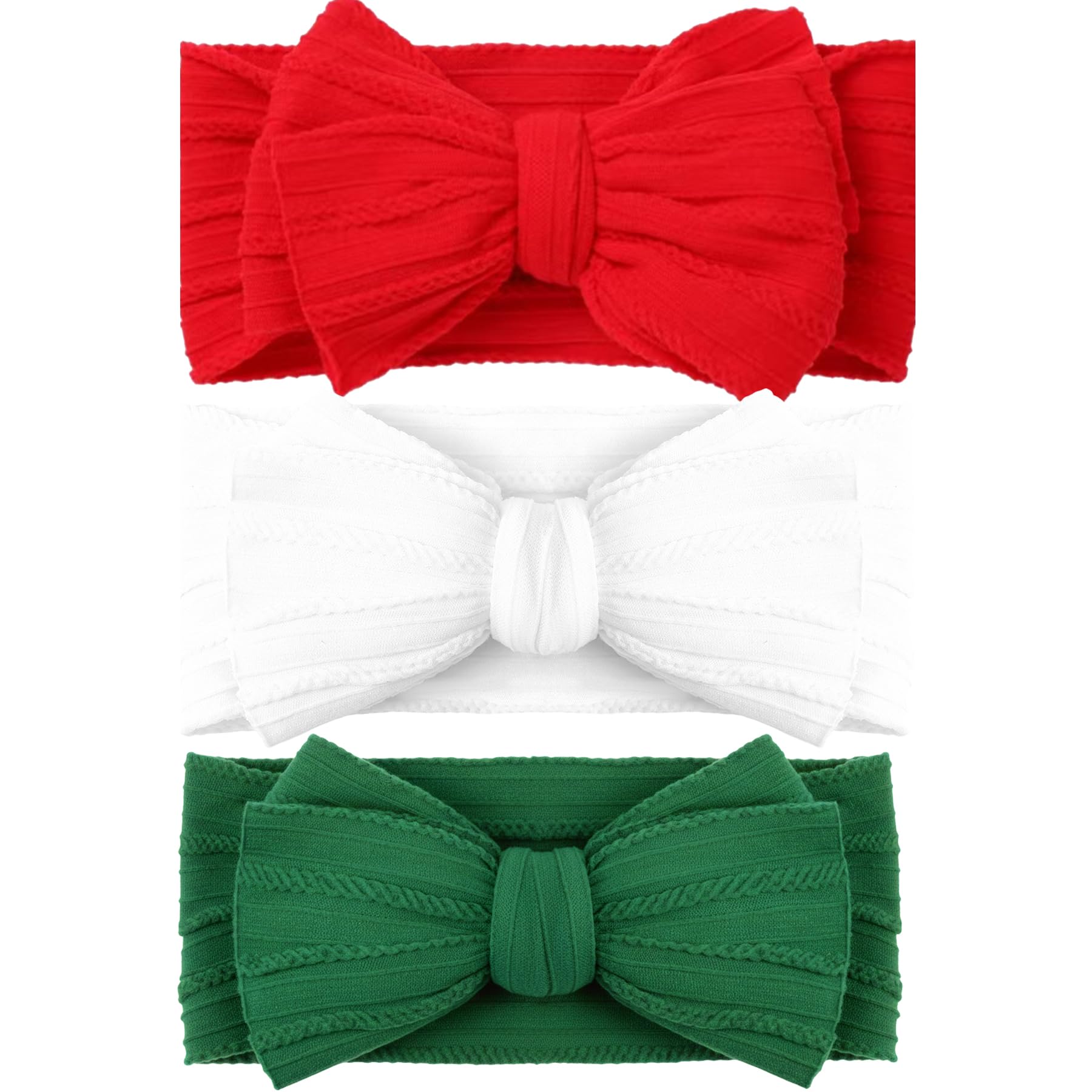 QFV Christmas baby bows headband closeup shows soft skin-friendly fabric for photoshoots