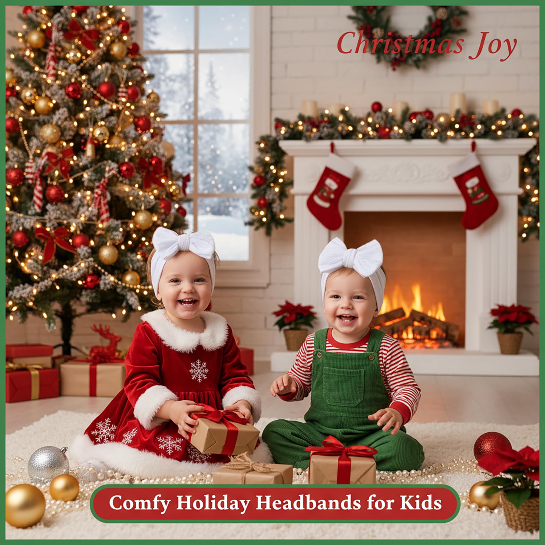 QFV Christmas baby bows red green white worn with outfits boosts festive photo moments