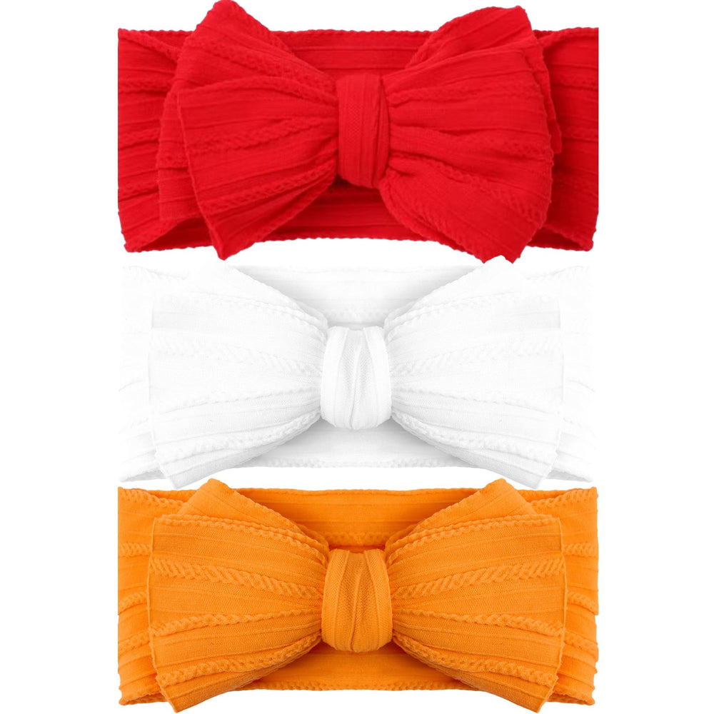 QFV Halloween baby girl bows headband in red, white, and orange for festive photos.