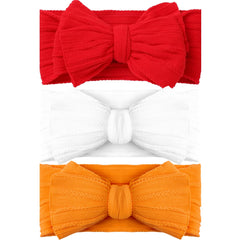 QFV Halloween baby girl bows headband in red, white, and orange for festive photos.
