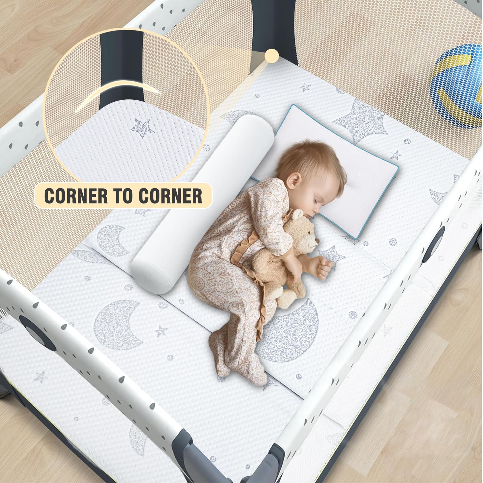 QHUCBAEG Pack N Play Mattress breathe-thru technology aids air flow.