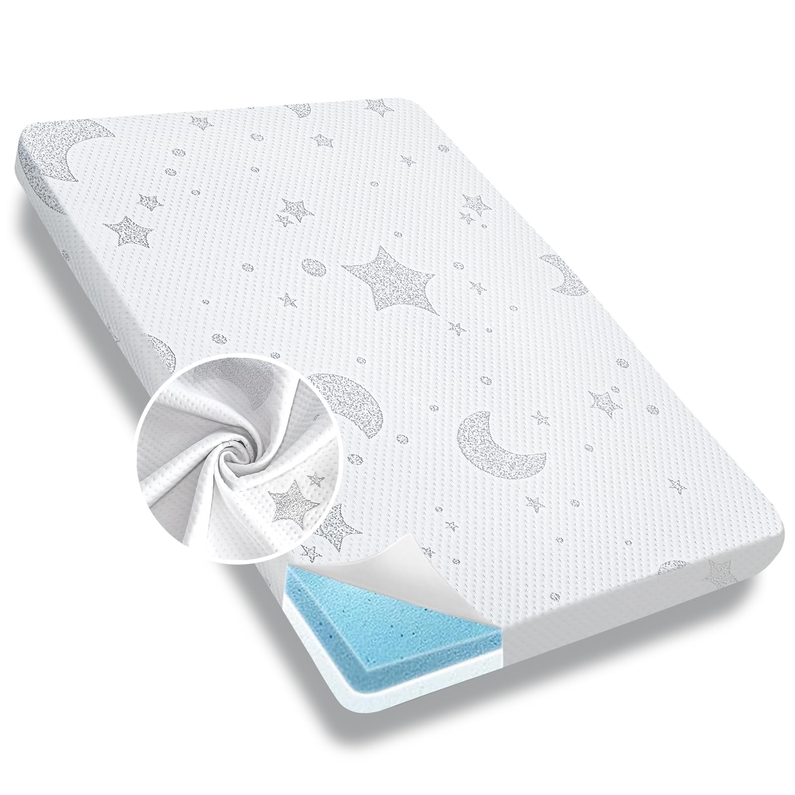 QHUCBAEG pack-n-play mattress cover closeup with breathable jacquard fabric