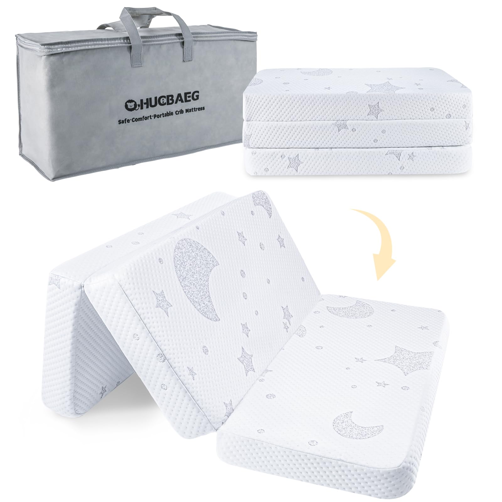 QHUCBAEG Pack N Play Mattress flat setup offering full-body baby support.