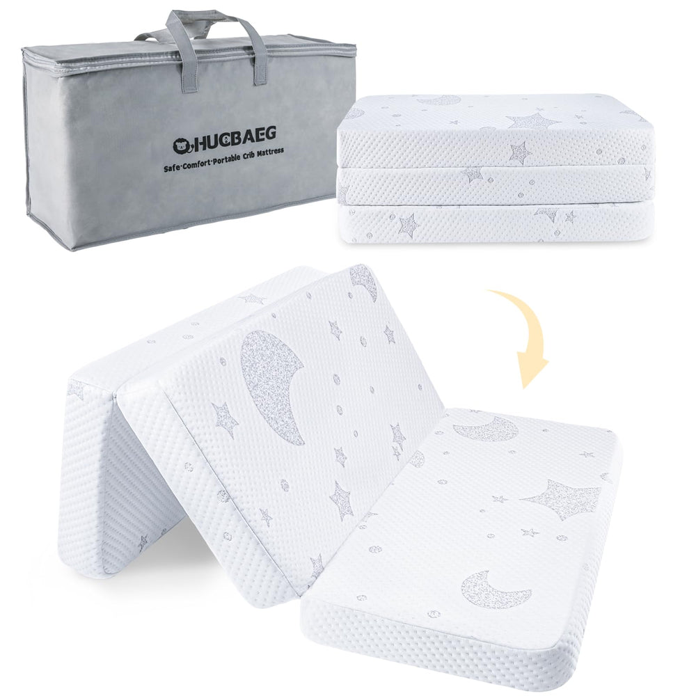 QHUCBAEG Pack N Play Mattress flat setup offering full-body baby support.
