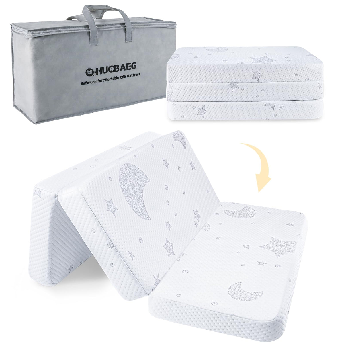 QHUCBAEG Pack N Play Mattress flat setup offering full-body baby support.