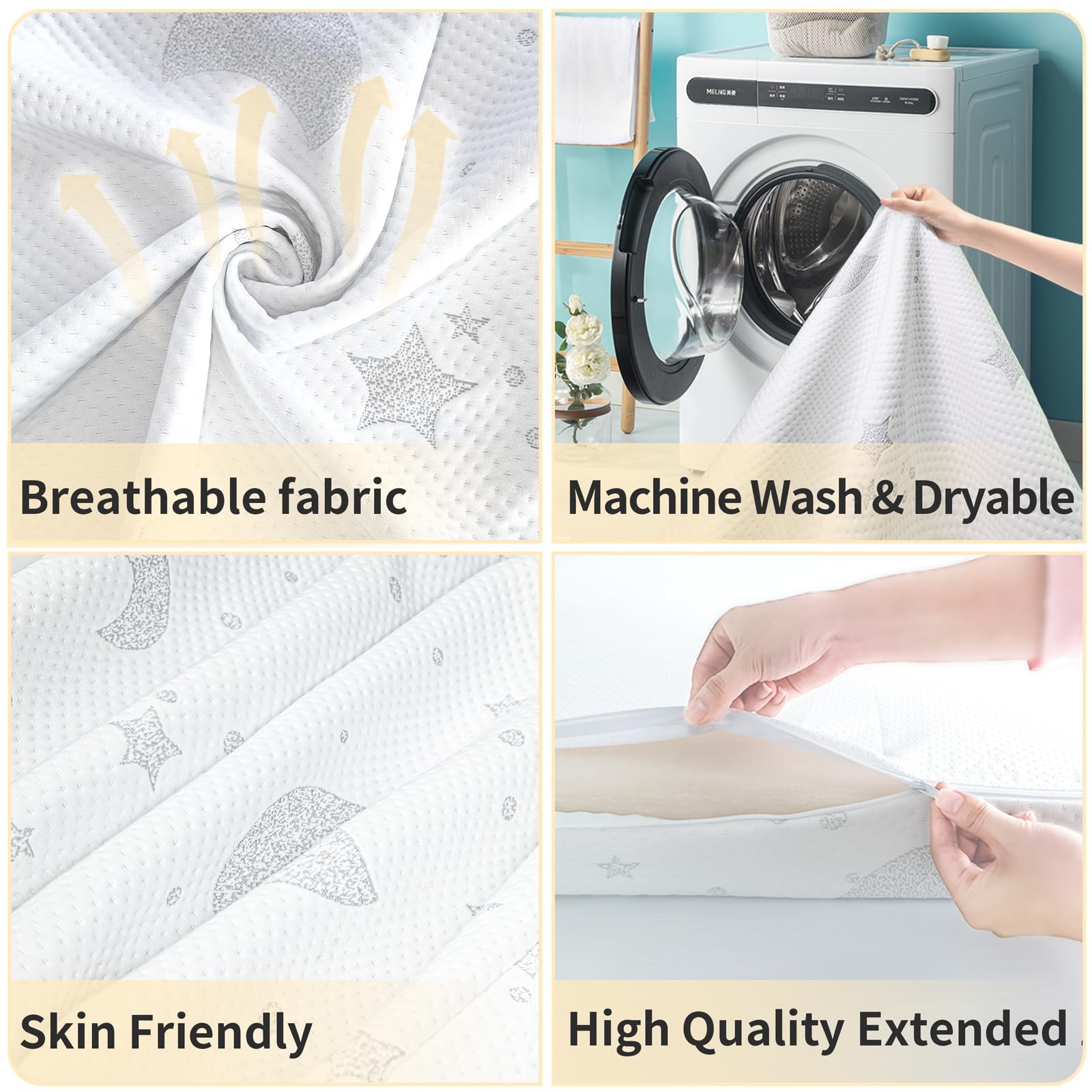 QHUCBAEG Pack N Play Mattress folded tri-fold with carry bag for travel.