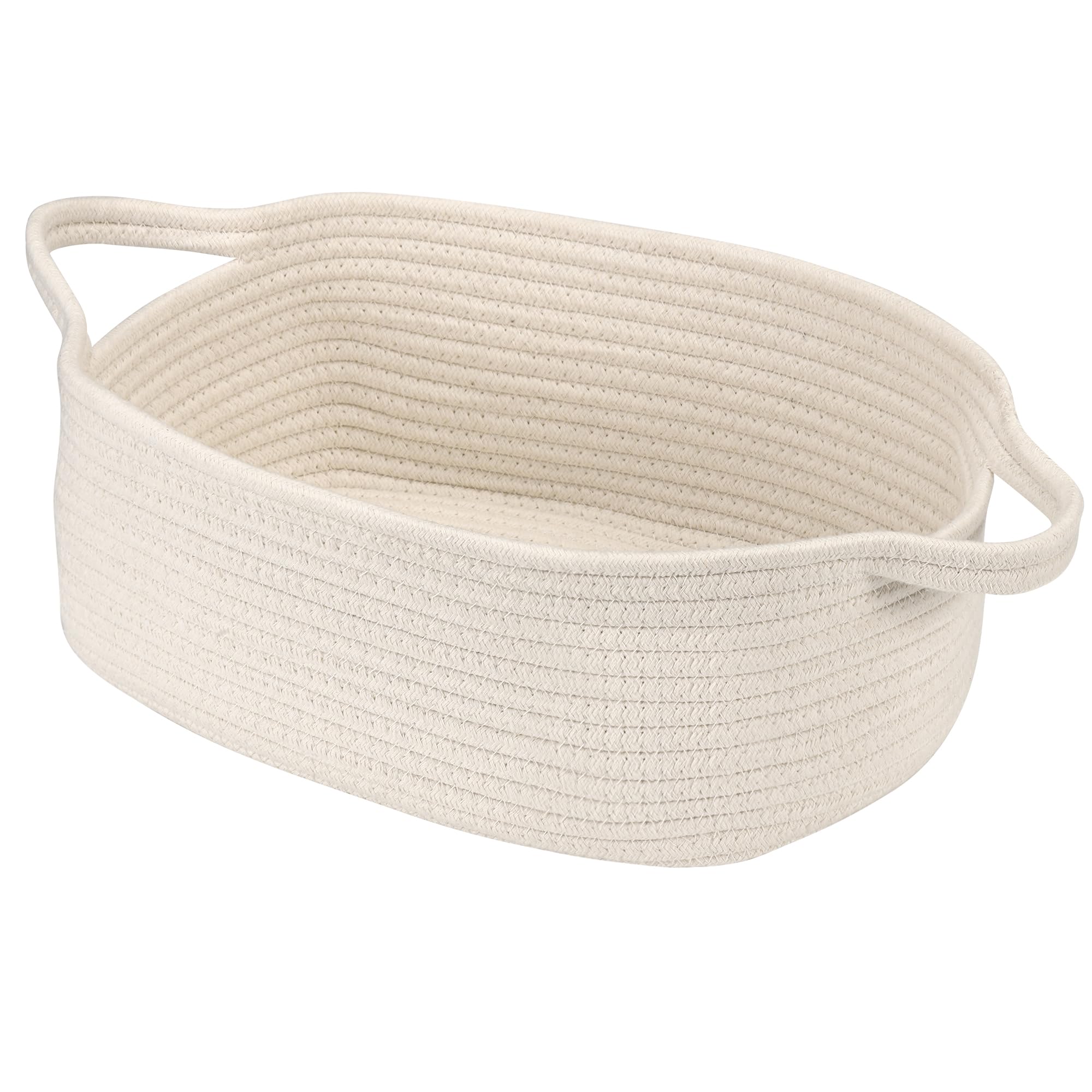 QiANBiRD small woven cotton rope basket in pure white for nursery organization.