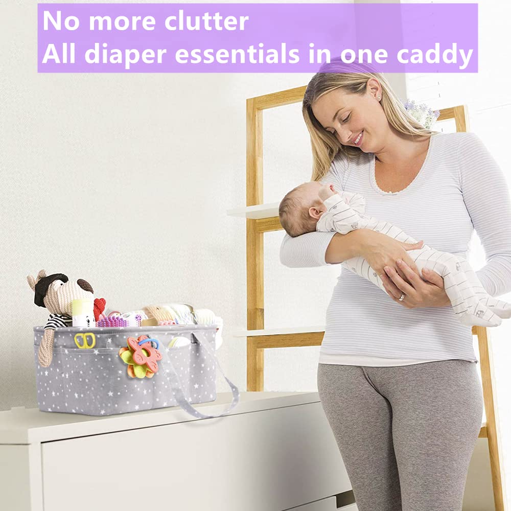 QiANBiRD diaper caddy with removable divider keeps diapers, wipes neatly separated.