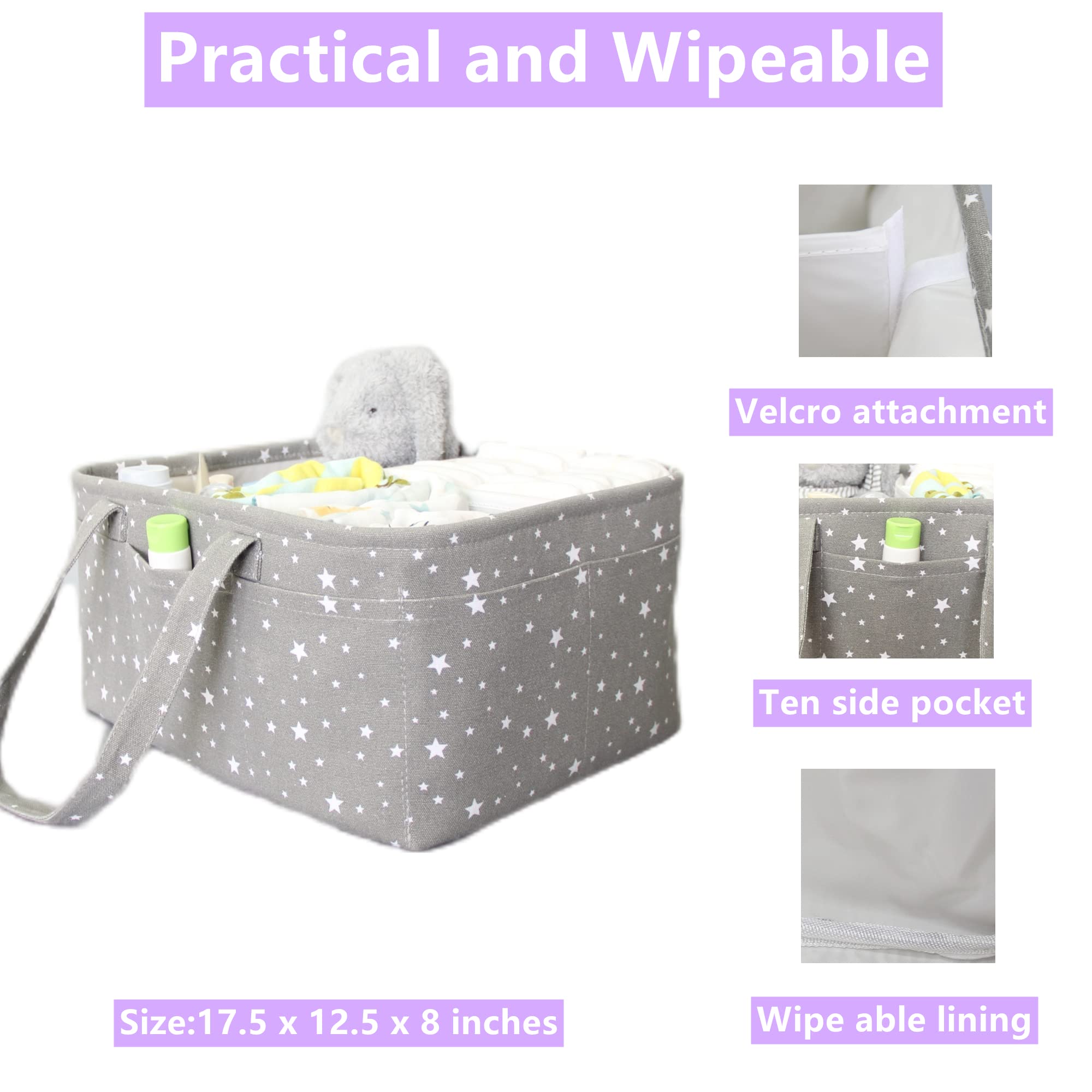 QiANBiRD diaper caddy spacious interior stores wipes, diapers, lotions.