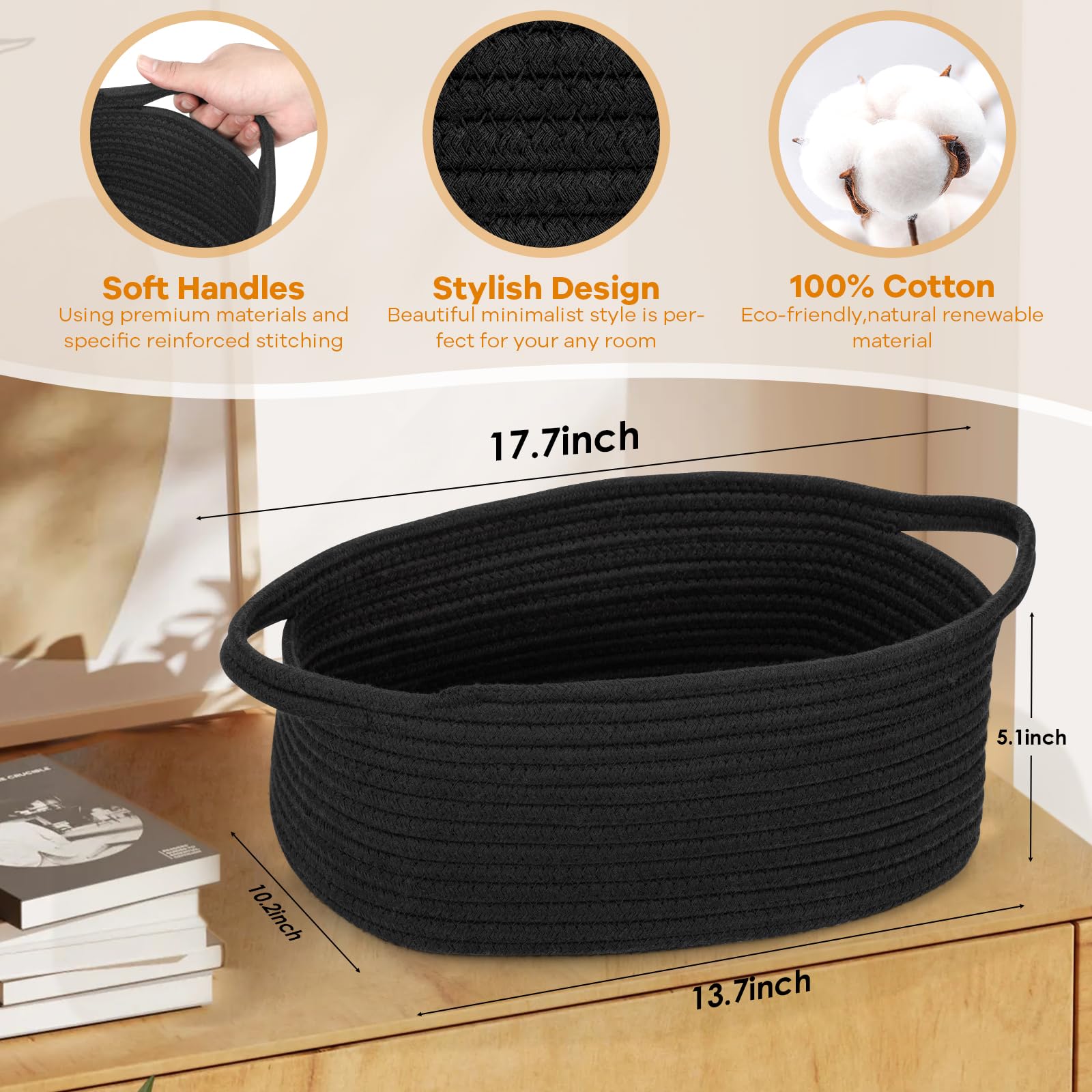 QiANBiRD small woven cotton rope basket in nursery decor shows gift-ready versatility.