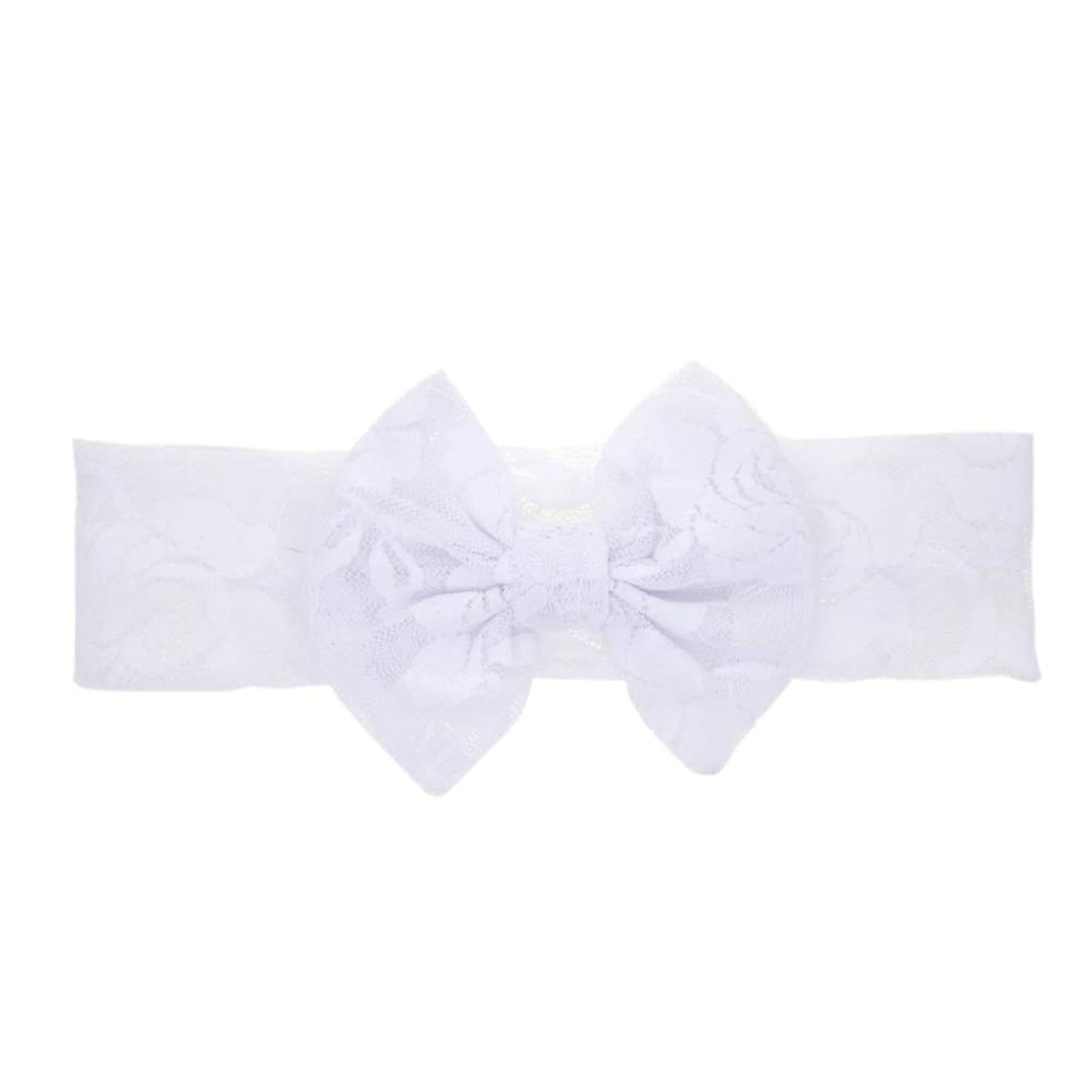 Qiansail baby girls lace bow headband white product shot showing soft stretch fabric
