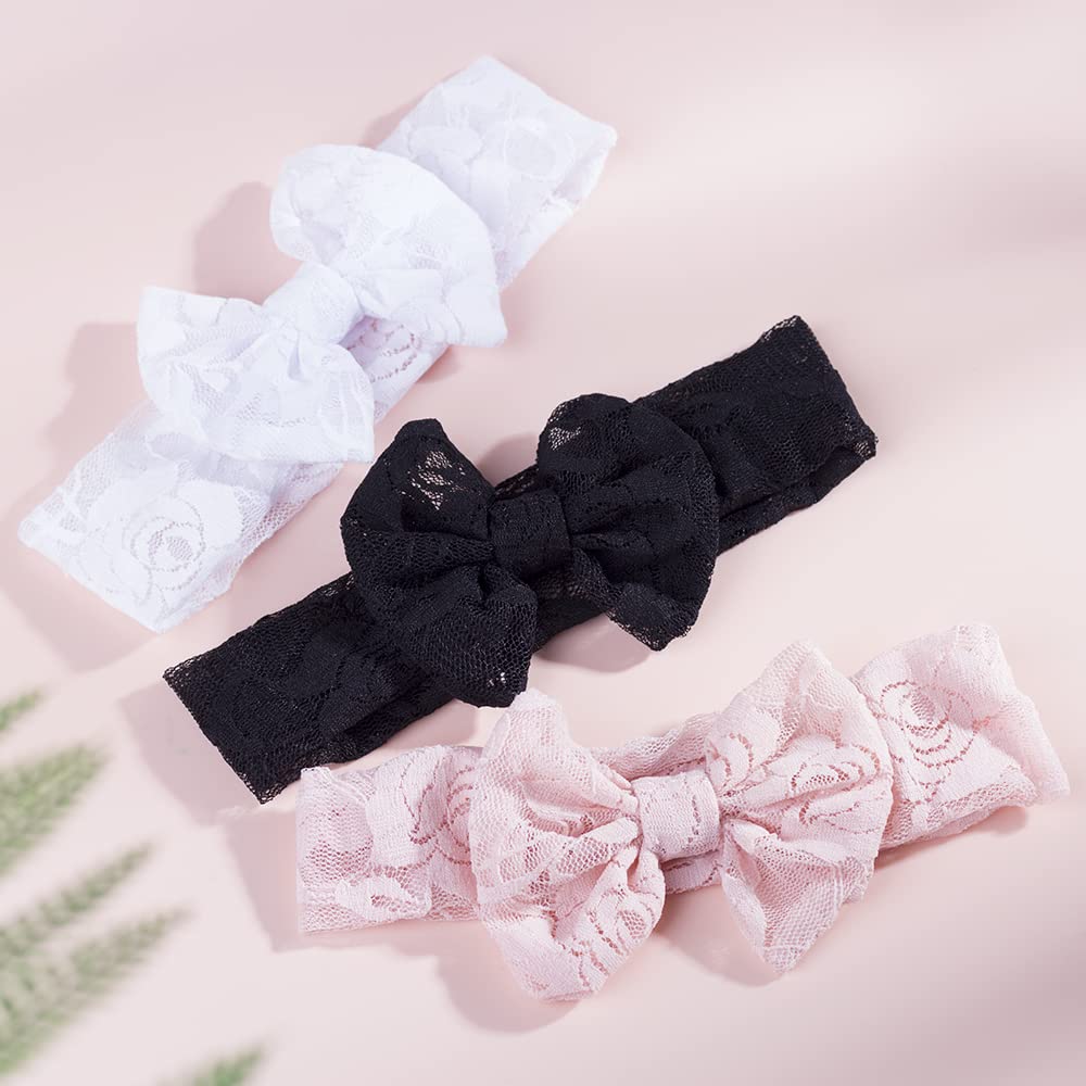 Qiansail lace bow headband closeup shows soft chiffon texture for gentle wear.