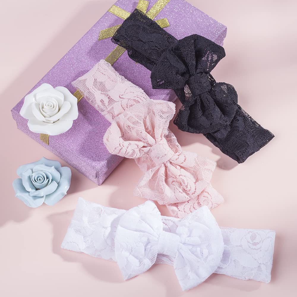 Qiansail baby girls lace headband worn on a toddler, lightweight fit for various hairstyles.