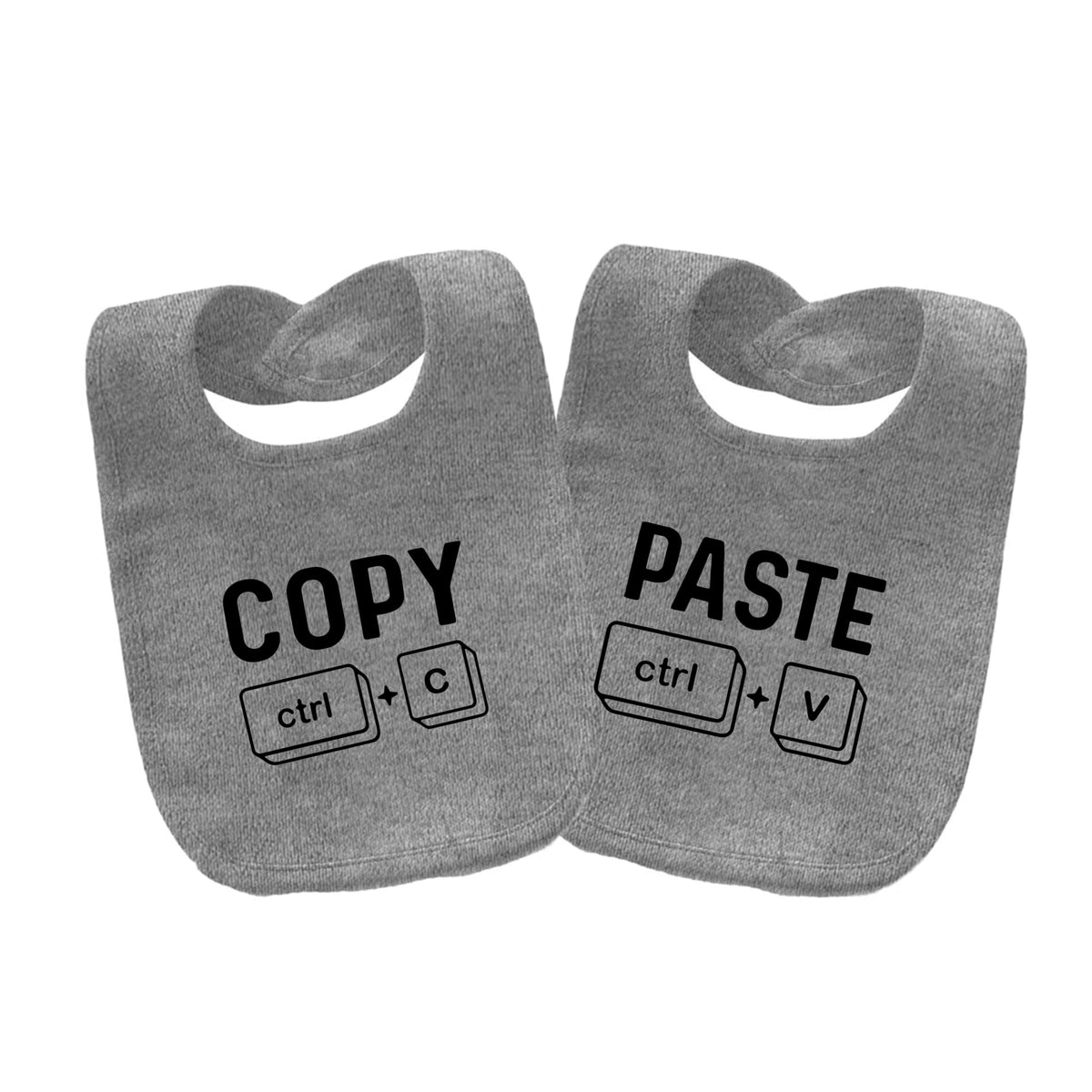 QIANWANYI baby twins bibs grey front view showing soft cotton blend for daily feeding.
