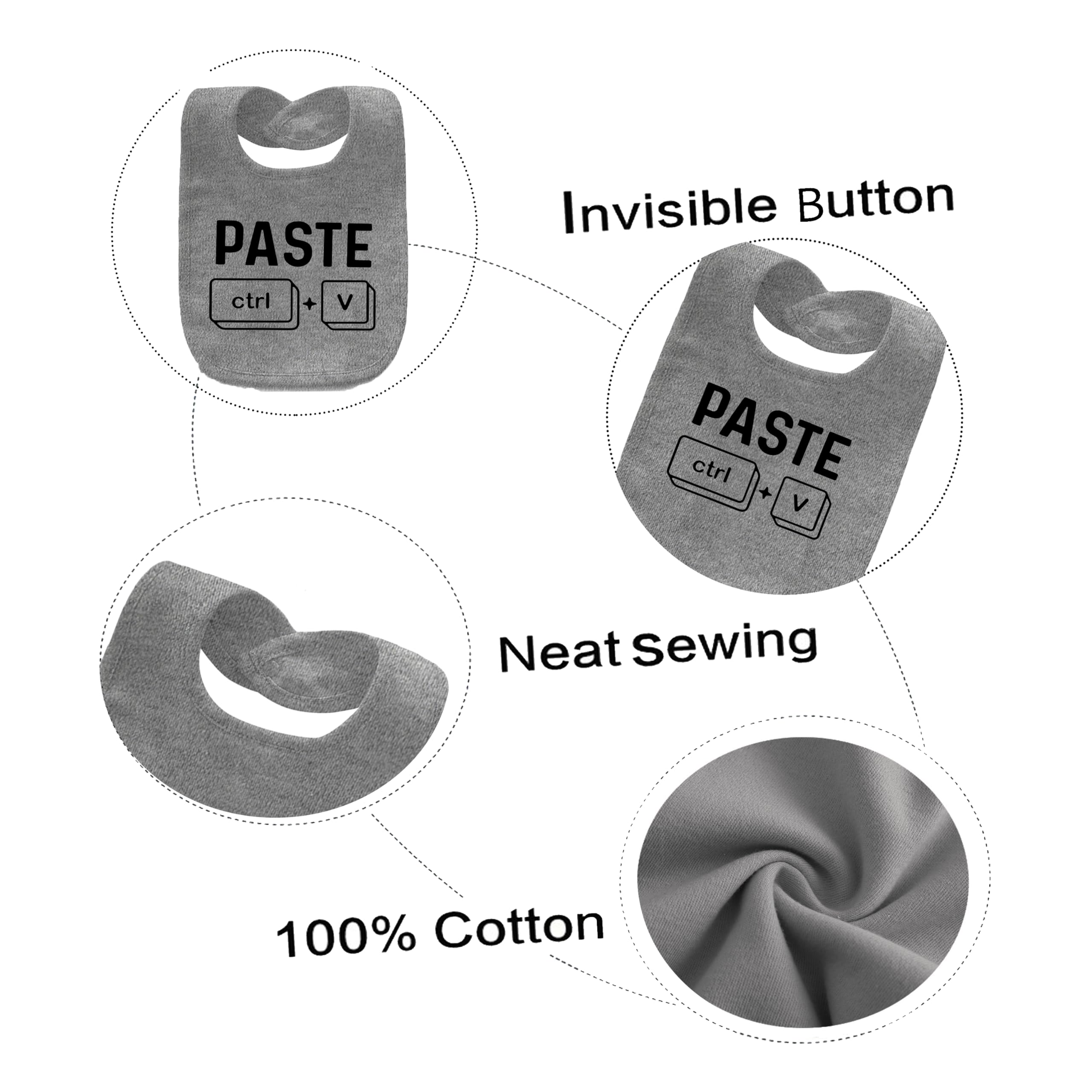 QIANWANYI baby twins bibs grey washable design emphasizing durable print and easy cleaning.