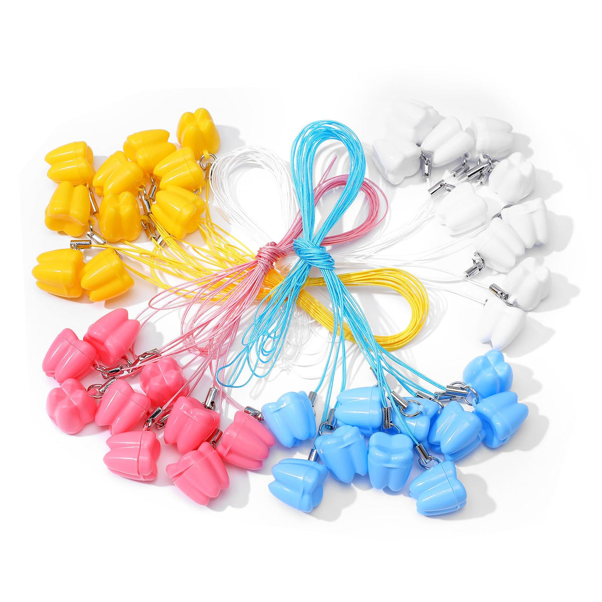 Qianyu tooth saver necklaces blue packaging showcases durable storage and colorful collection.
