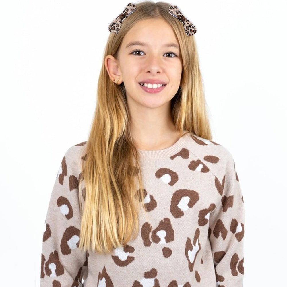 Qianyu leopard hair bow clip soft fabric detail; comfortable wear without hair damage