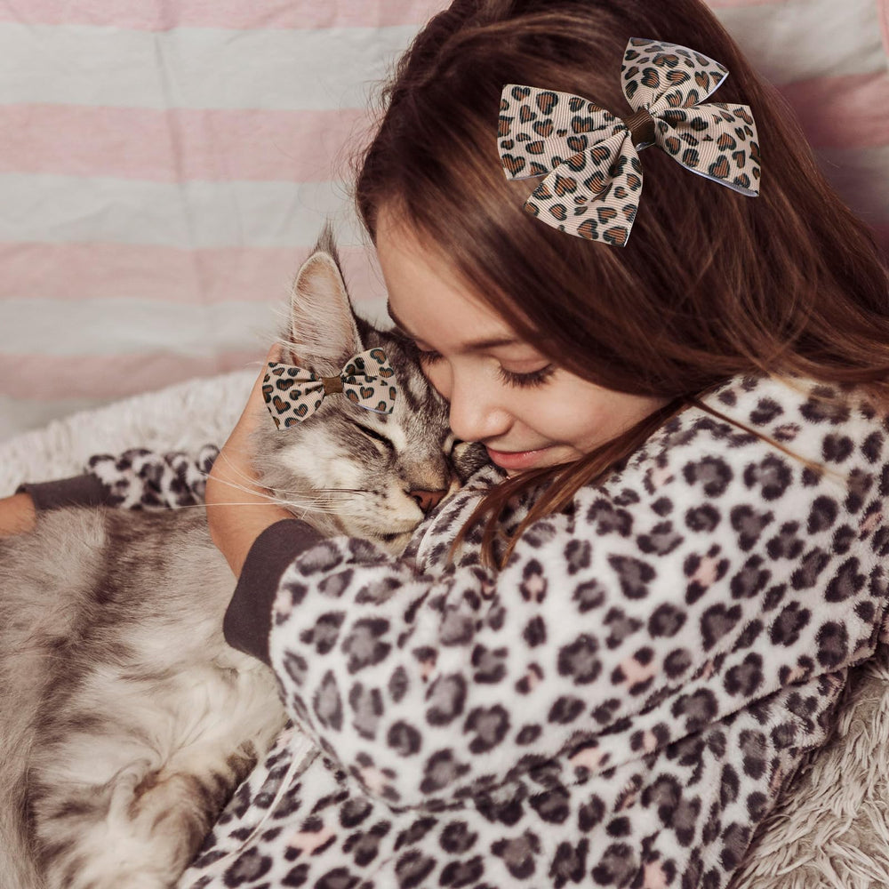 Qianyu leopard hair bow clip two sizes; fits various hairstyles from ponytails to buns