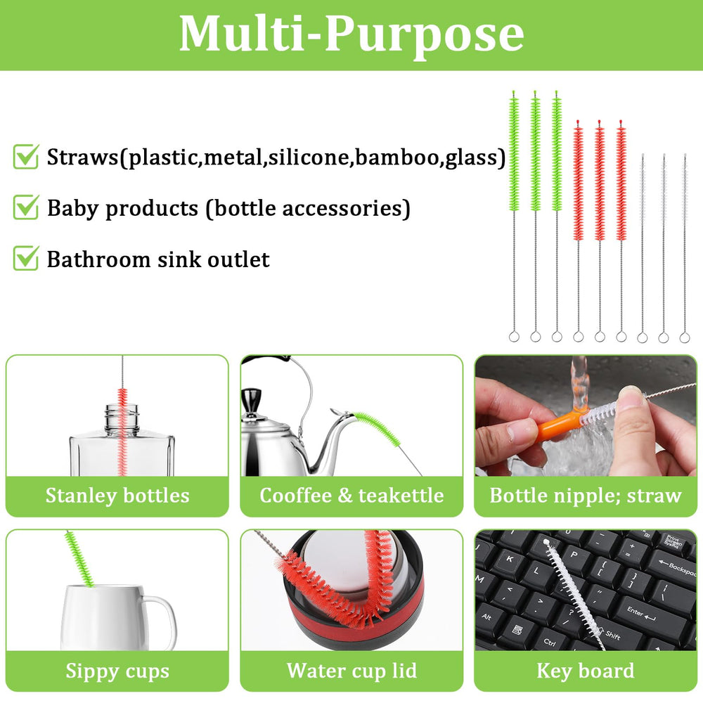 Qianyu 9-pcs colored straw-cleaner-set highlighting versatility and color-coding.