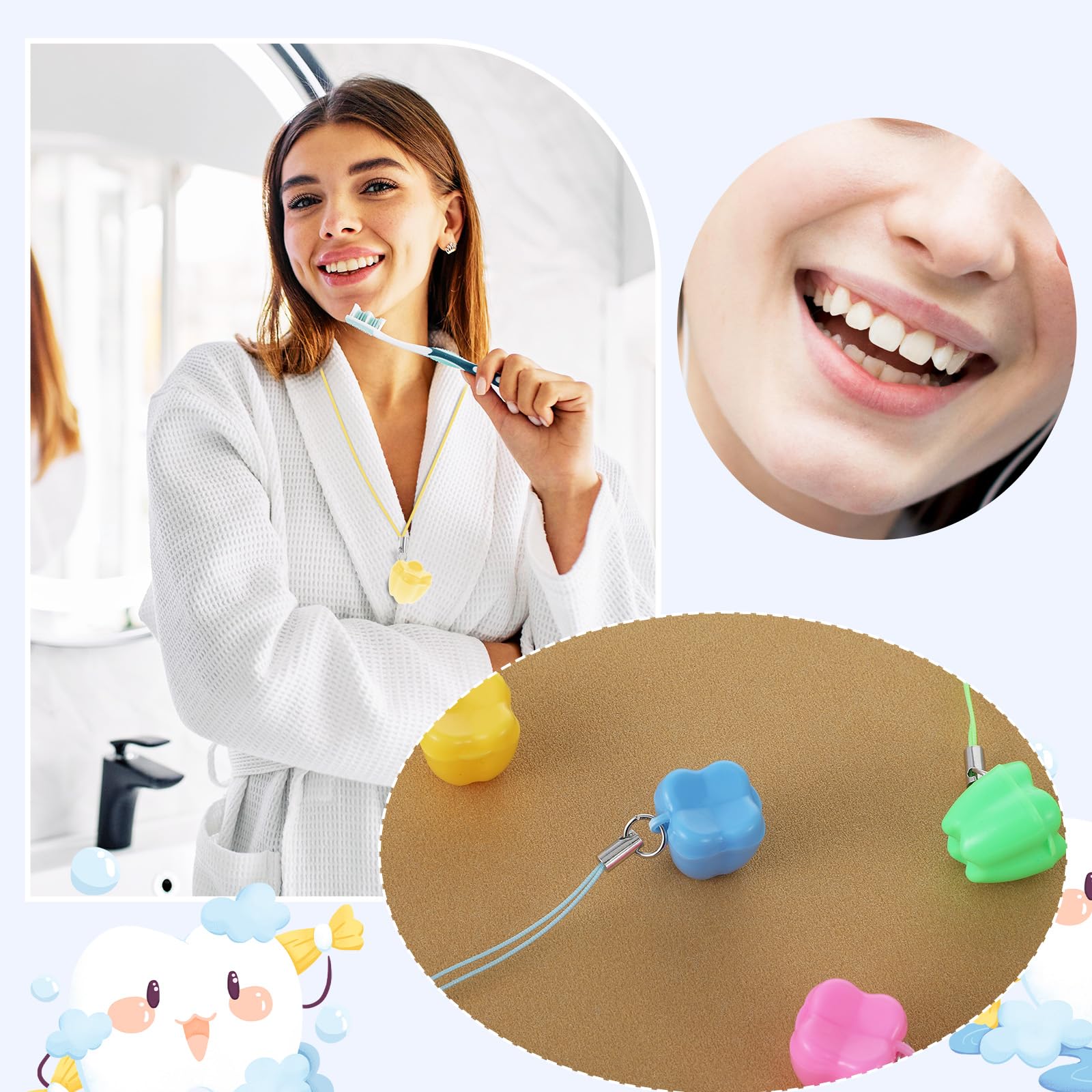Qianyu tooth saver necklace packaging display shows color variety and gift-ready charm.