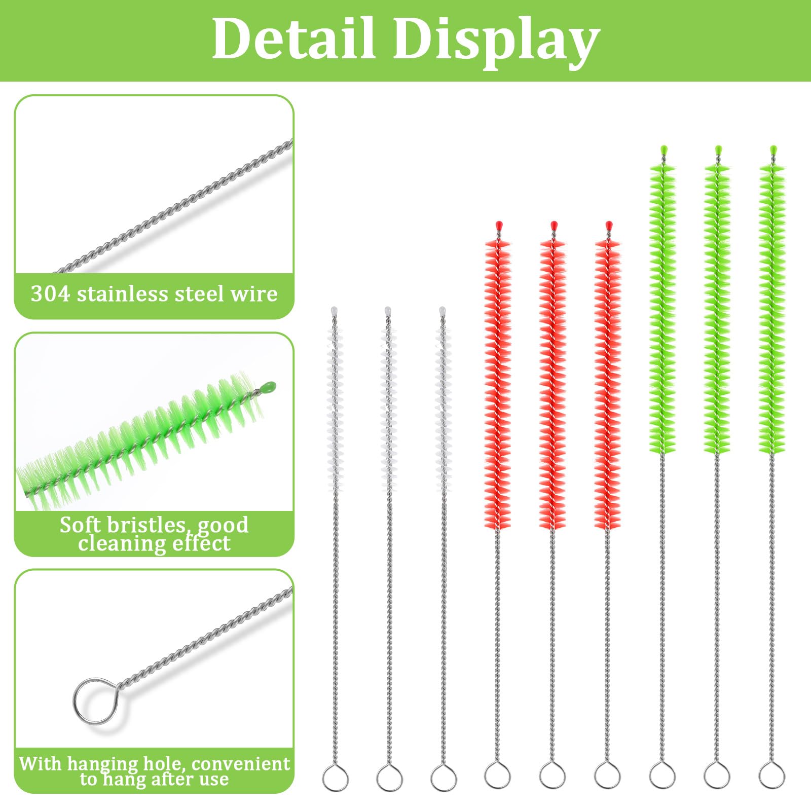 Qianyu white straw-cleaner-brush 12in helps clean glass and plastic straws.