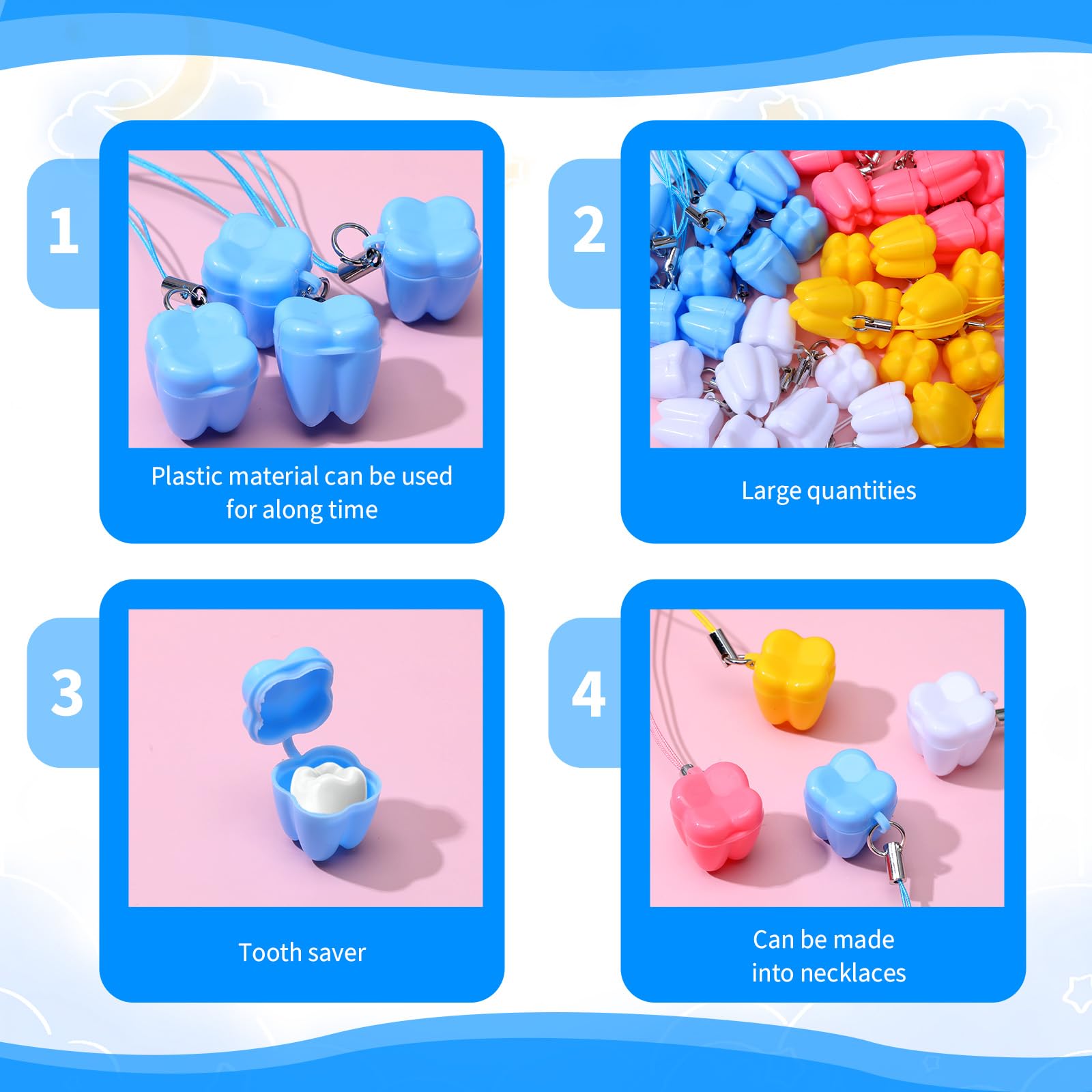 Qianyu tooth saver necklaces white packaging emphasizes clean, safe storage for tiny teeth.