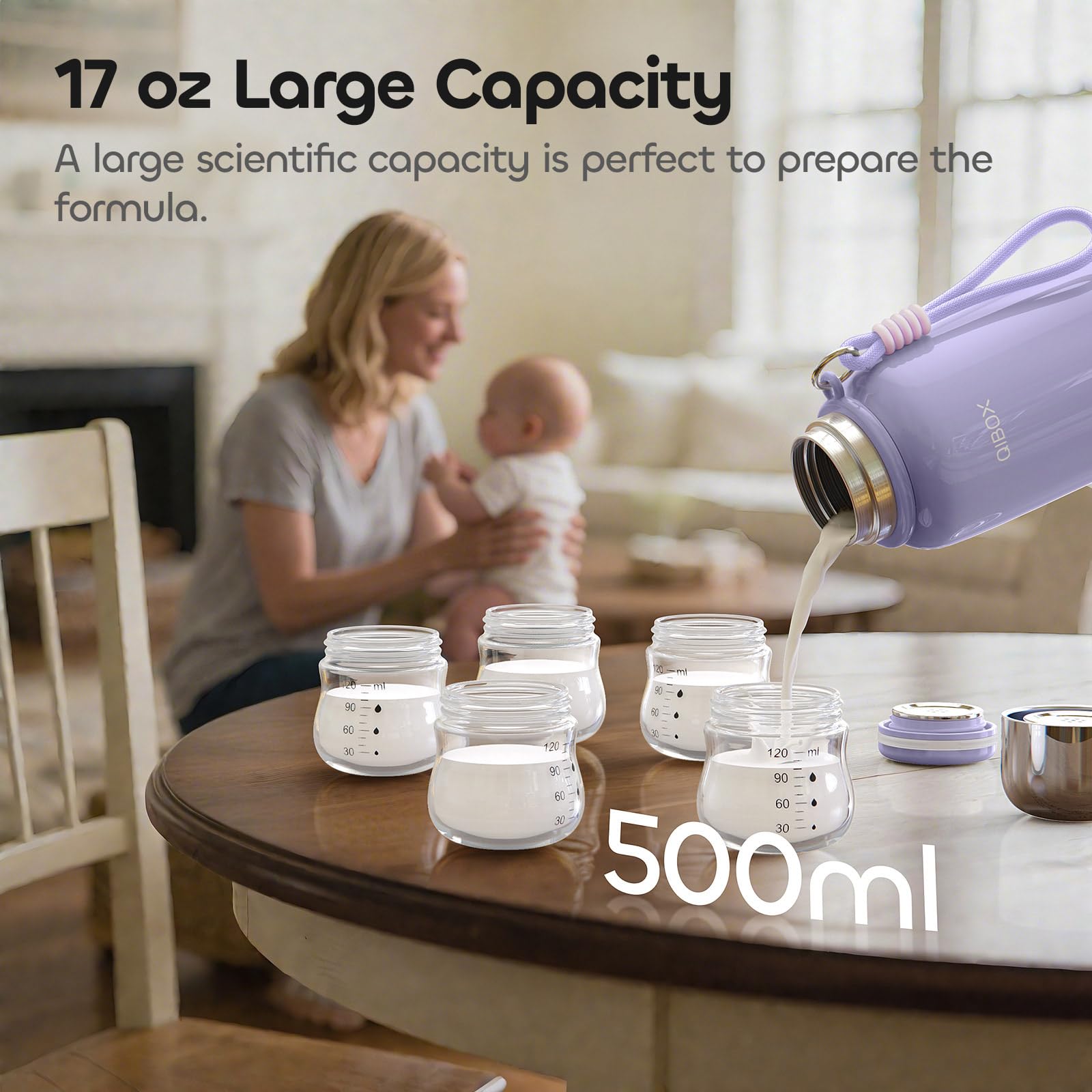 QIBOX bottle warmer stainless steel image highlights BPA-free, food-grade materials.