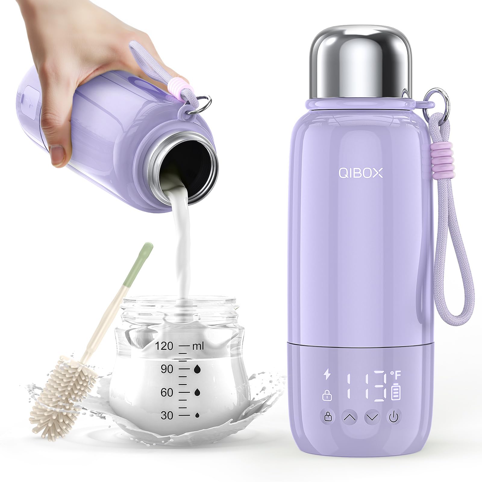 QIBOX bottle warmer travel front view showcases compact design for easy on-the-go feeds.