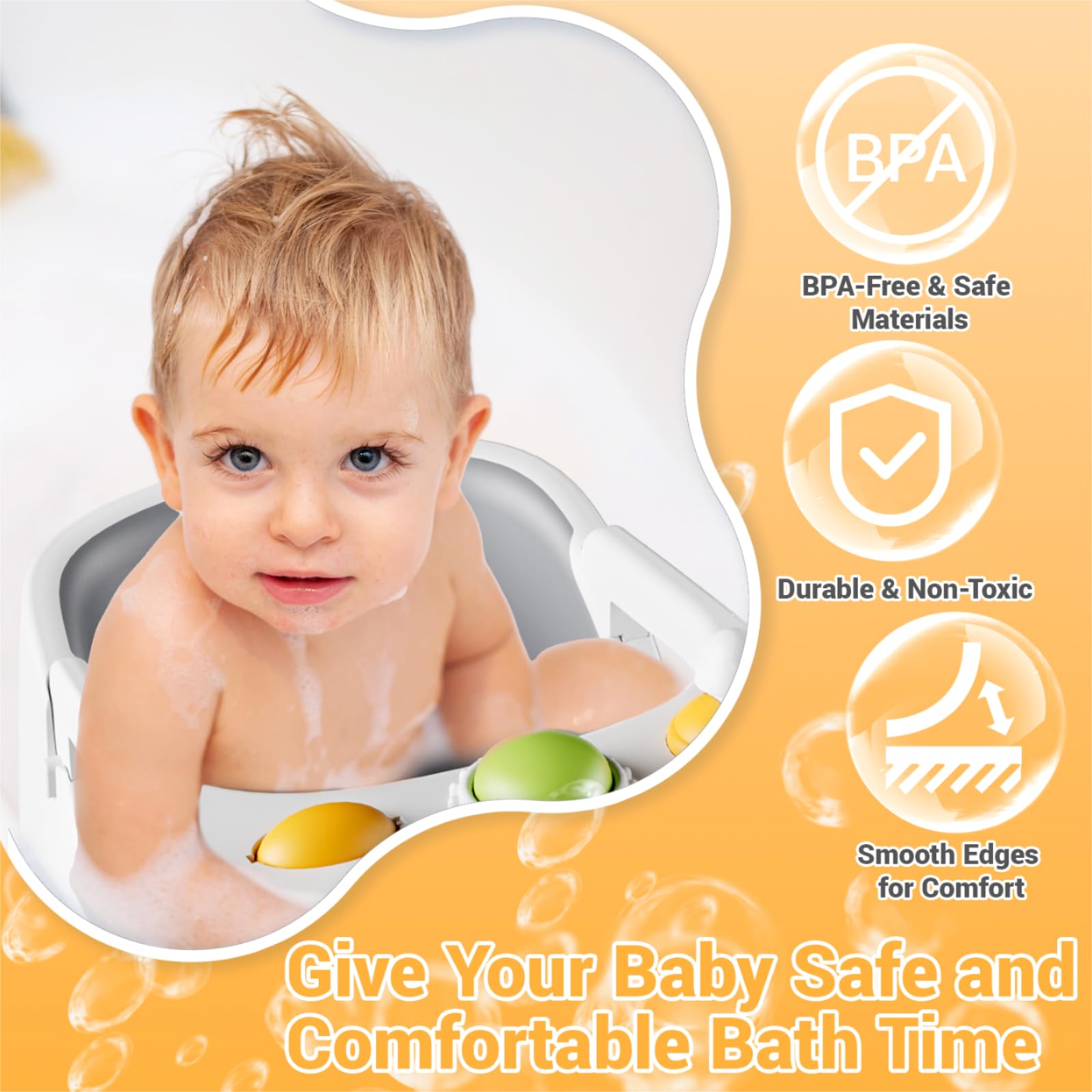 QIFUTT backrest padding provides soft comfort during baths.