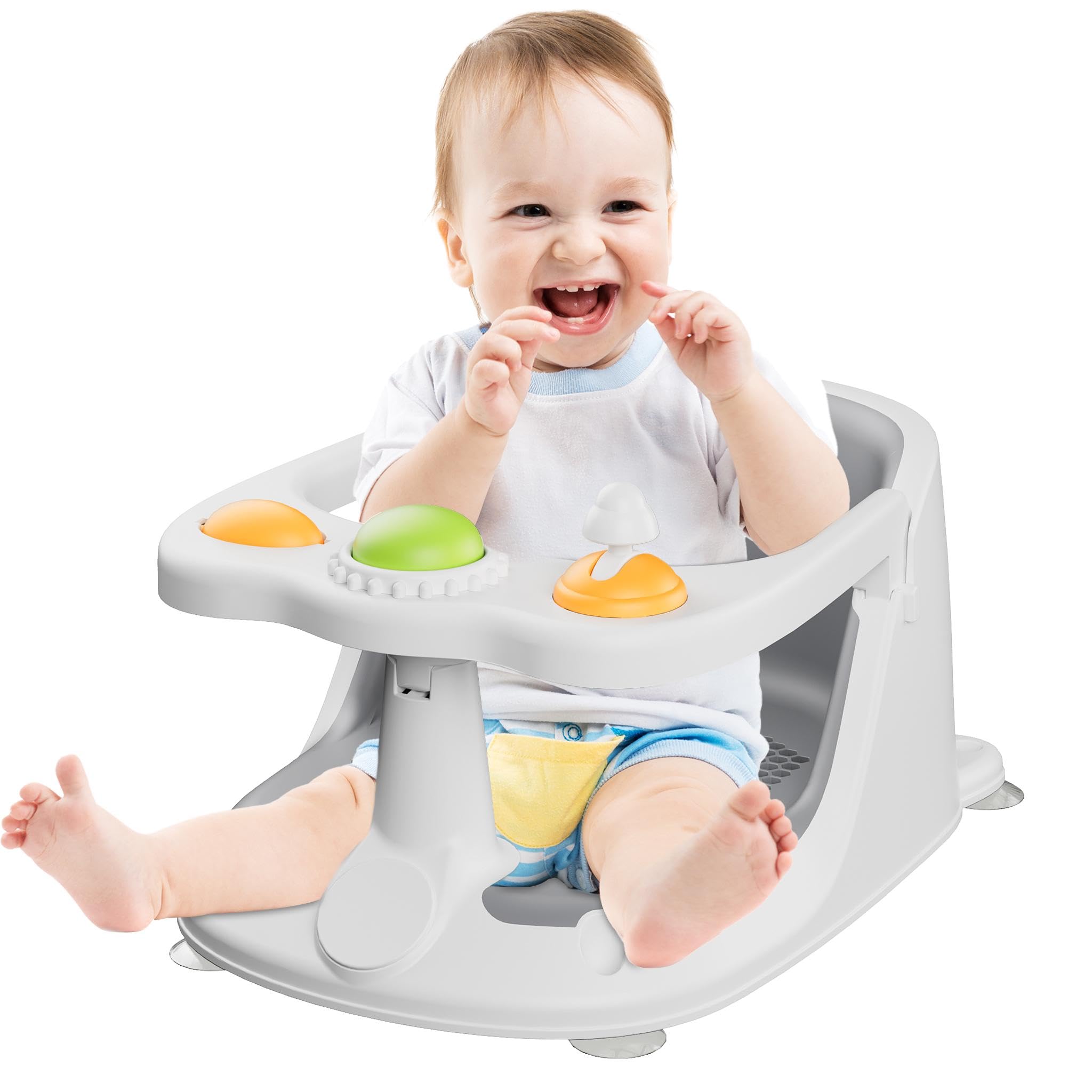 QIFUTT bath seat in use shows secure backrest and armrests.