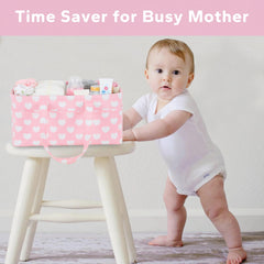QiANBiRD diaper caddy on car seat tray for on-the-go storage.