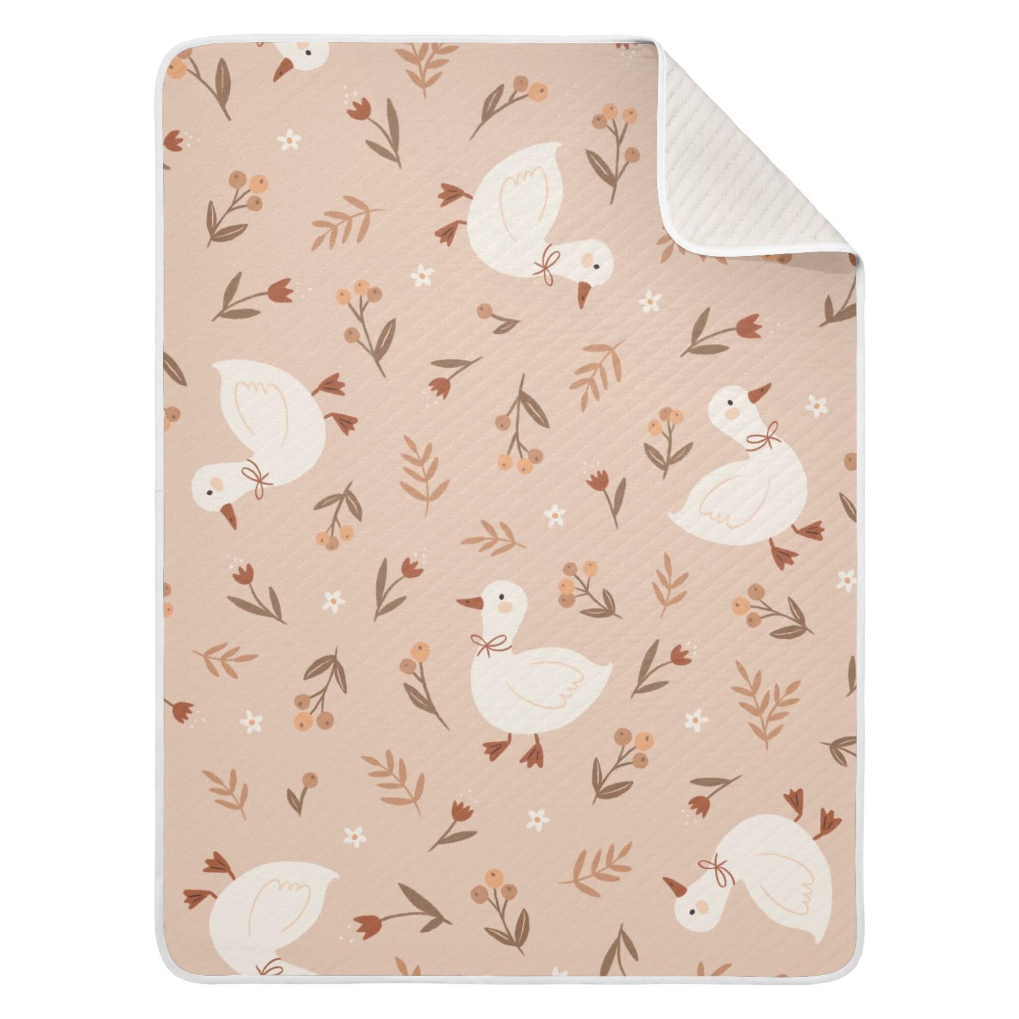 Qilmy Cute Goose Flowers baby blanket surface shows ultra-soft cotton texture for cozy snuggles